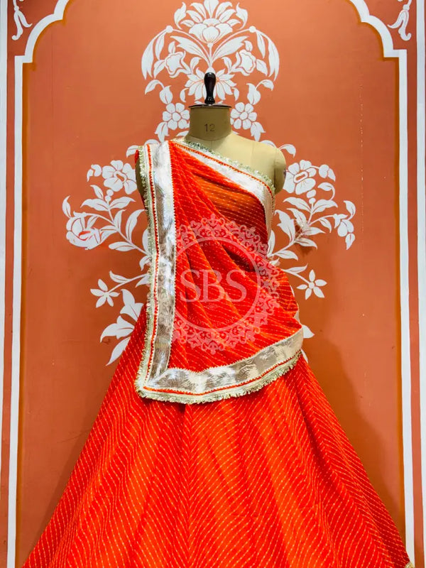 GEORGETTE GOLDEN SILVER WORK EXTRA FLARED LEHENGA Orange / Free Size