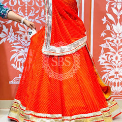 GEORGETTE GOLDEN SILVER WORK EXTRA FLARED LEHENGA Orange / Free Size