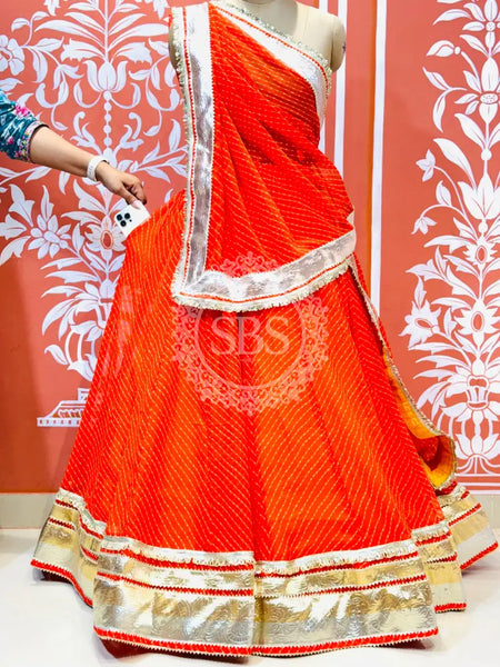 GEORGETTE GOLDEN SILVER WORK EXTRA FLARED LEHENGA Orange / Free Size