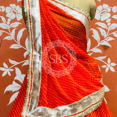 GEORGETTE GOLDEN SILVER WORK EXTRA FLARED LEHENGA Orange / Free Size