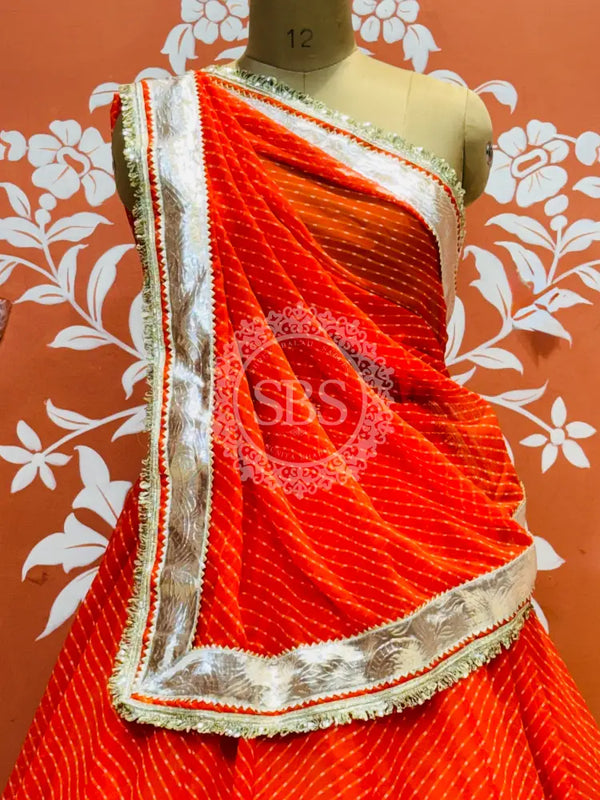 GEORGETTE GOLDEN SILVER WORK EXTRA FLARED LEHENGA Orange / Free Size