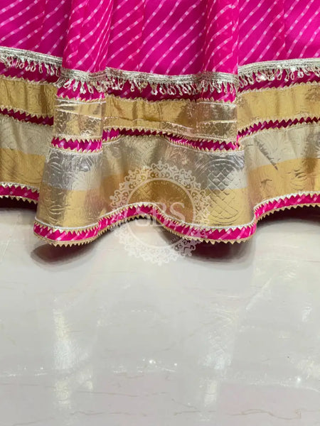 GEORGETTE GOLDEN SILVER WORK EXTRA FLARED LEHENGA Pink / Free Size