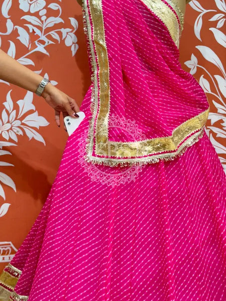 GEORGETTE GOLDEN SILVER WORK EXTRA FLARED LEHENGA Pink / Free Size