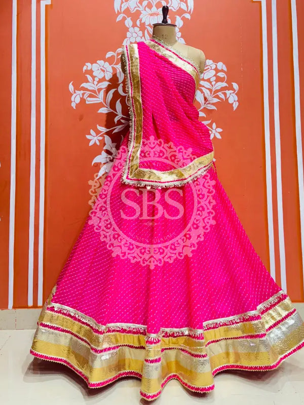 GEORGETTE GOLDEN SILVER WORK EXTRA FLARED LEHENGA Pink / Free Size