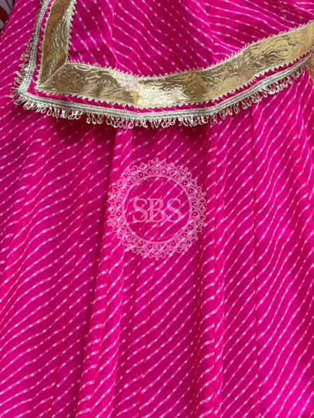 GEORGETTE GOLDEN SILVER WORK EXTRA FLARED LEHENGA Pink / Free Size