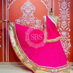 GEORGETTE GOLDEN SILVER WORK EXTRA FLARED LEHENGA Pink / Free Size