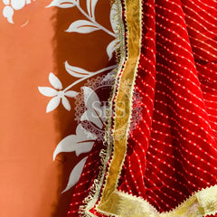 GEORGETTE GOLDEN SILVER WORK EXTRA FLARED LEHENGA Red / Free Size