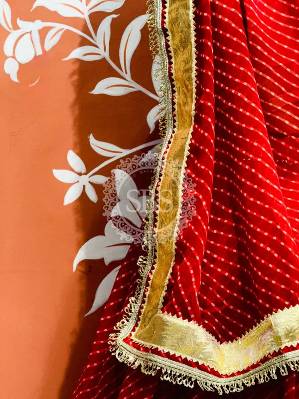 GEORGETTE GOLDEN SILVER WORK EXTRA FLARED LEHENGA Red / Free Size