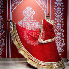 GEORGETTE GOLDEN SILVER WORK EXTRA FLARED LEHENGA Red / Free Size