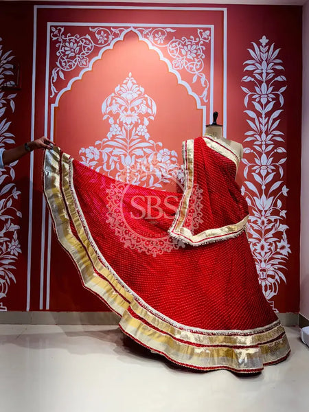 GEORGETTE GOLDEN SILVER WORK EXTRA FLARED LEHENGA Red / Free Size