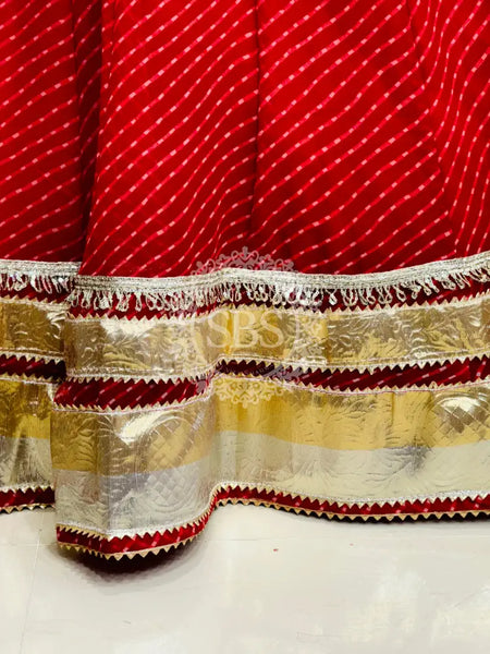 GEORGETTE GOLDEN SILVER WORK EXTRA FLARED LEHENGA Red / Free Size