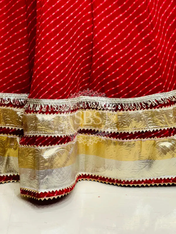 GEORGETTE GOLDEN SILVER WORK EXTRA FLARED LEHENGA Red / Free Size