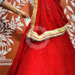 GEORGETTE GOLDEN SILVER WORK EXTRA FLARED LEHENGA Red / Free Size