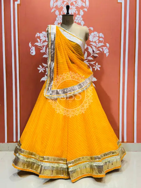 GEORGETTE GOLDEN SILVER WORK EXTRA FLARED LEHENGA Yellow / Free Size