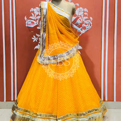 GEORGETTE GOLDEN SILVER WORK EXTRA FLARED LEHENGA Yellow / Free Size