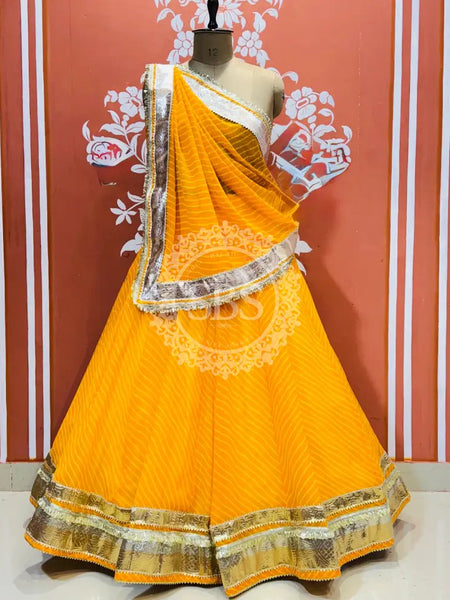 GEORGETTE GOLDEN SILVER WORK EXTRA FLARED LEHENGA Yellow / Free Size