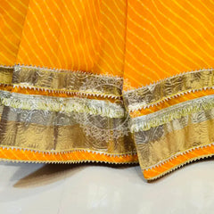 GEORGETTE GOLDEN SILVER WORK EXTRA FLARED LEHENGA Yellow / Free Size