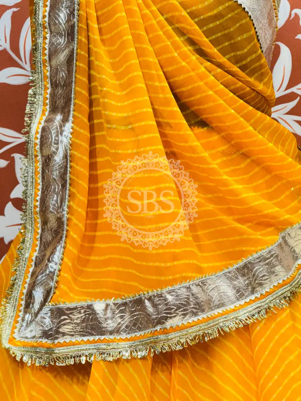 GEORGETTE GOLDEN SILVER WORK EXTRA FLARED LEHENGA Yellow / Free Size