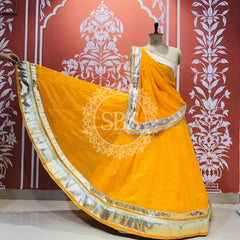 GEORGETTE GOLDEN SILVER WORK EXTRA FLARED LEHENGA Yellow / Free Size