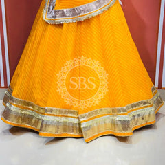 GEORGETTE GOLDEN SILVER WORK EXTRA FLARED LEHENGA Yellow / Free Size