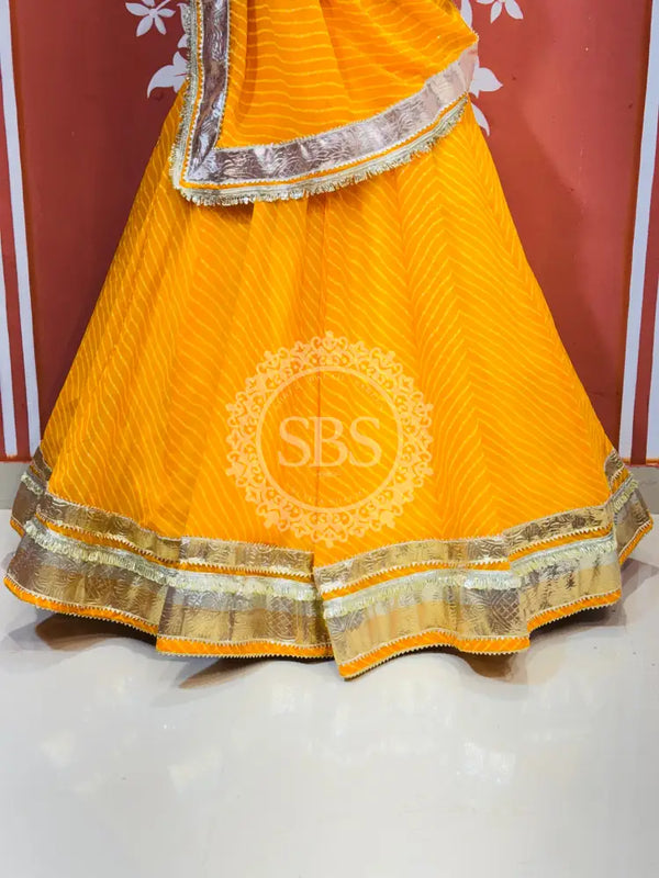 GEORGETTE GOLDEN SILVER WORK EXTRA FLARED LEHENGA Yellow / Free Size