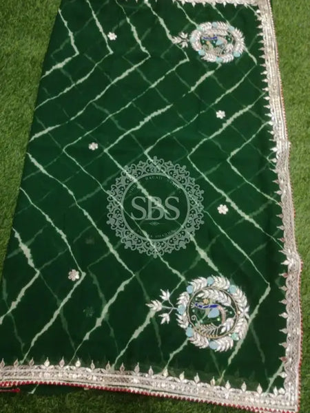 GEORGETTE GOTA PATTI SAREE Green / Free Size