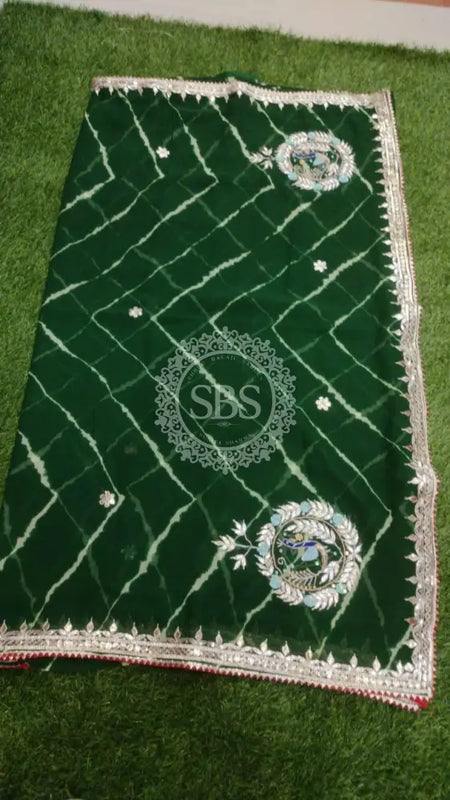 GEORGETTE GOTA PATTI SAREE Green / Free Size