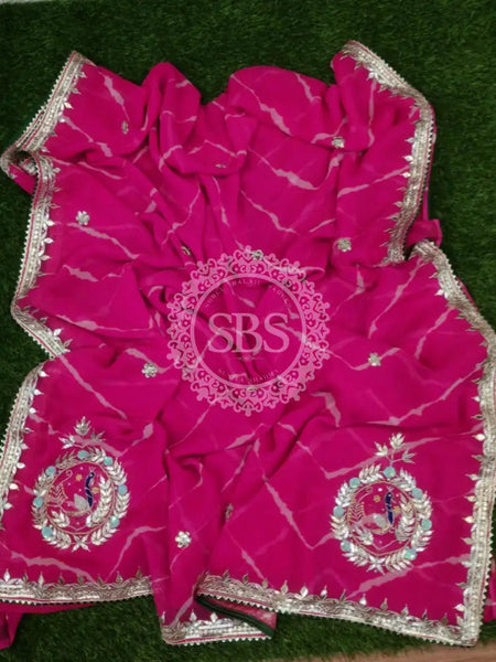 GEORGETTE GOTA PATTI SAREE Pink / Free Size