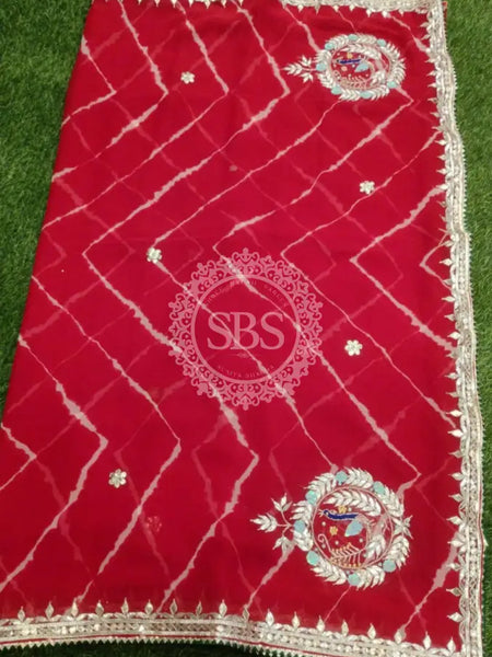 GEORGETTE GOTA PATTI SAREE Red / Free Size