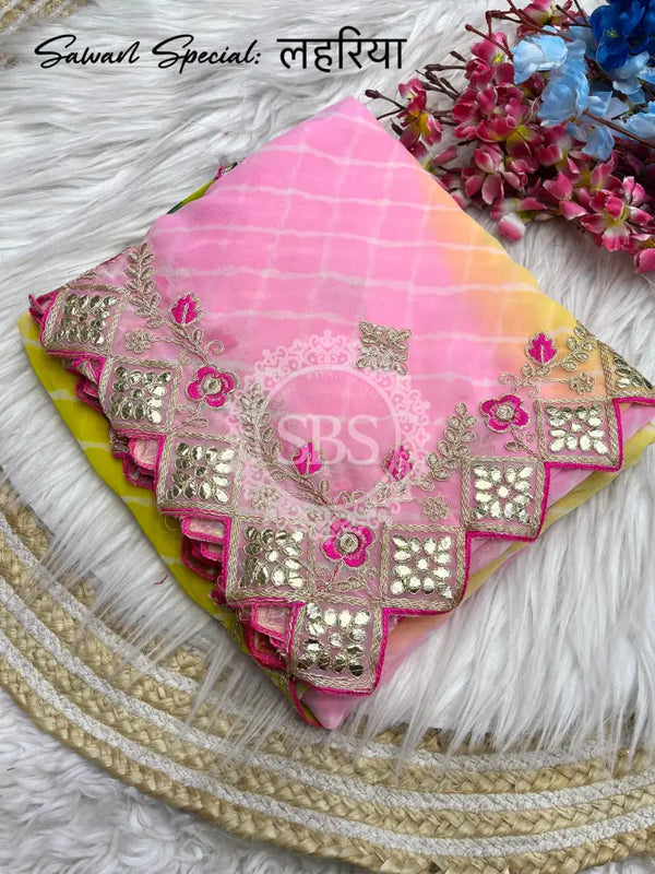 GEORGETTE KACHI PATTI DIAMOND BORDER SAREE