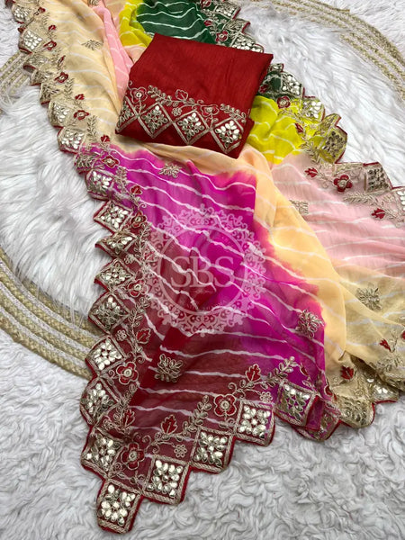GEORGETTE KACHI PATTI DIAMOND BORDER SAREE