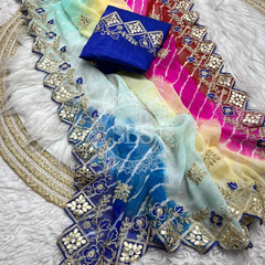 GEORGETTE KACHI PATTI DIAMOND BORDER SAREE