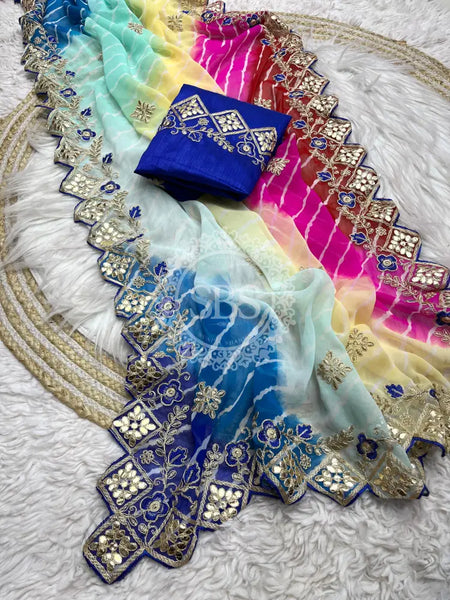 GEORGETTE KACHI PATTI DIAMOND BORDER SAREE