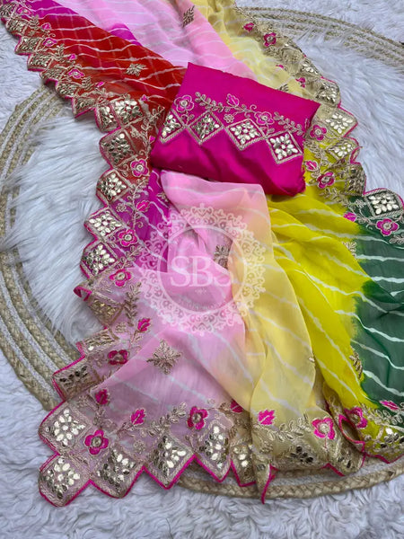 GEORGETTE KACHI PATTI DIAMOND BORDER SAREE