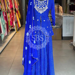 GEORGETTE KACHI PATTI INDOWESTERN Blue / Free Size