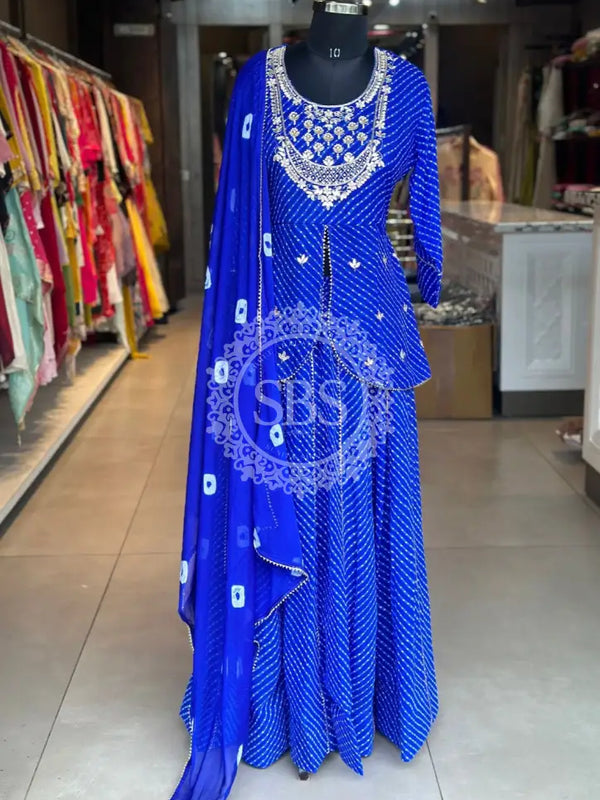 GEORGETTE KACHI PATTI INDOWESTERN Blue / Free Size