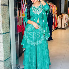 GEORGETTE KACHI PATTI INDOWESTERN Green / Free Size