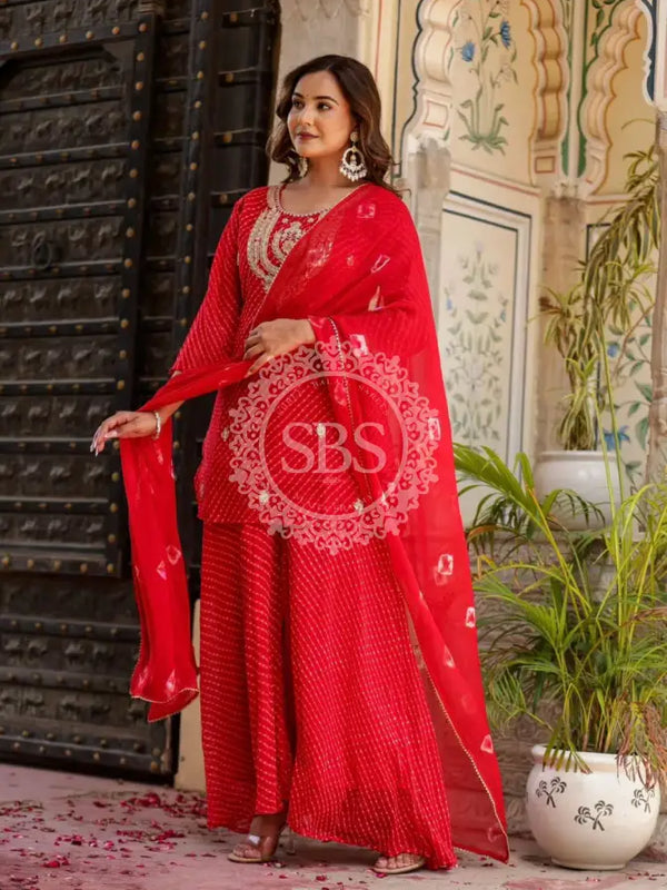 GEORGETTE KACHI PATTI INDOWESTERN Red / Free Size