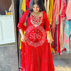 GEORGETTE KACHI PATTI INDOWESTERN Red / Free Size