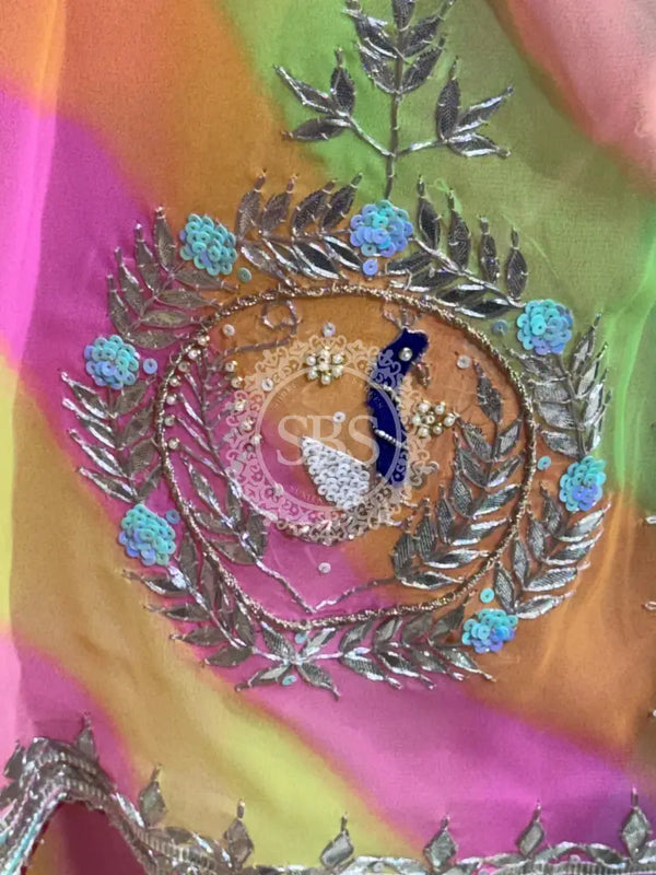 GEORGETTE LEHERIYA GOTA PATTI PEACOCK SAREE