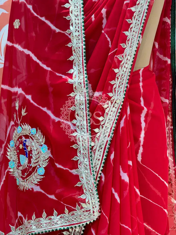 GEORGETTE LEHERIYA GOTA PATTI PEACOCK SAREE