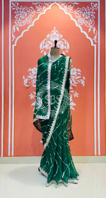 GEORGETTE LEHERIYA GOTA PATTI PEACOCK SAREE