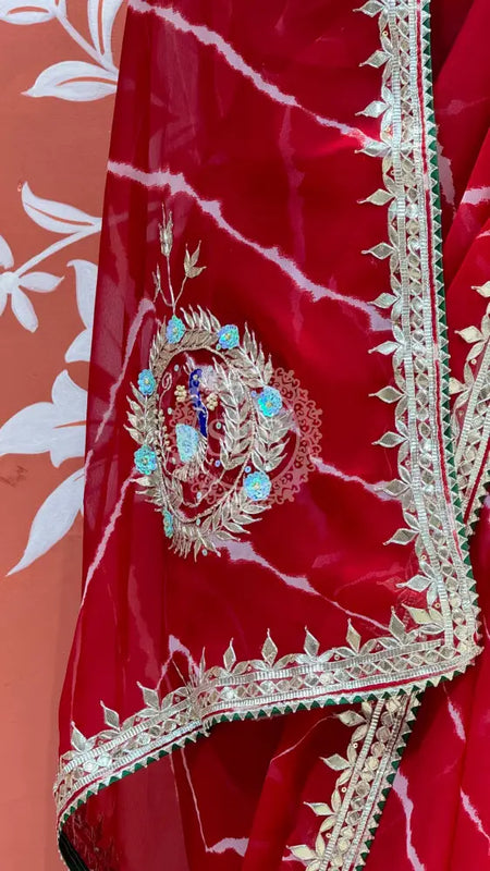 GEORGETTE LEHERIYA GOTA PATTI PEACOCK SAREE