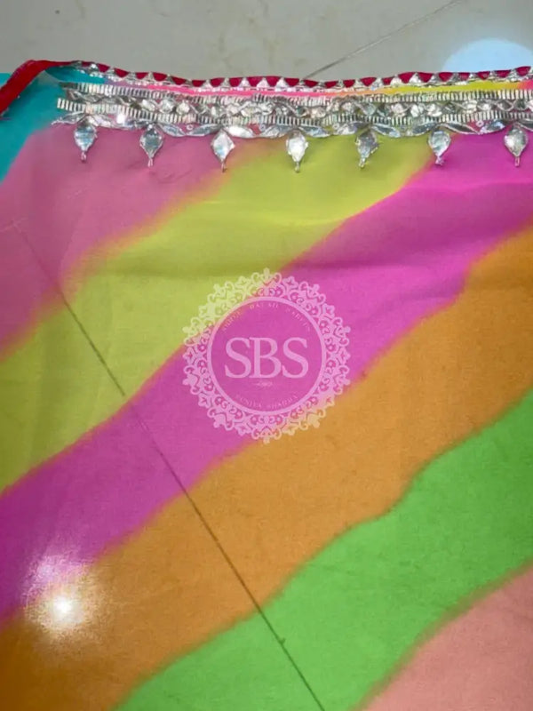 GEORGETTE LEHERIYA GOTA PATTI PEACOCK SAREE