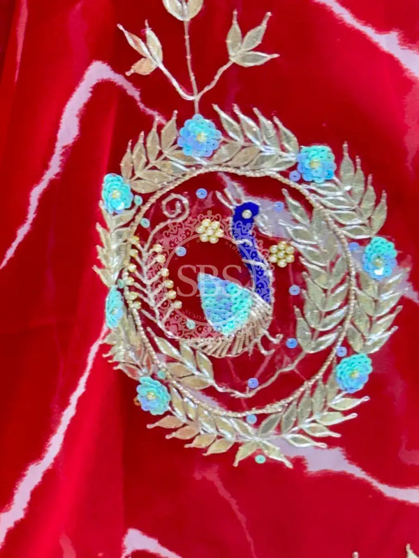 GEORGETTE LEHERIYA GOTA PATTI PEACOCK SAREE