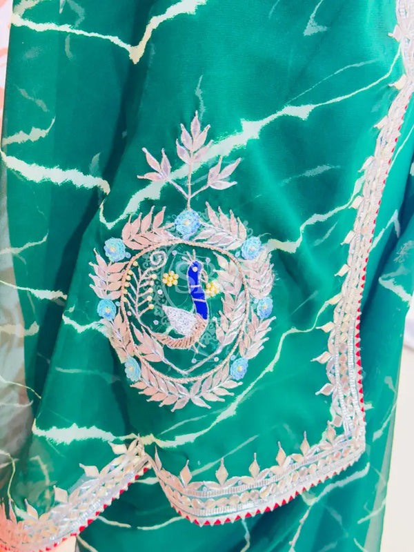 GEORGETTE LEHERIYA GOTA PATTI PEACOCK SAREE