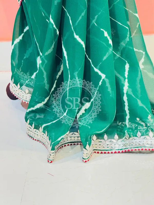 GEORGETTE LEHERIYA GOTA PATTI PEACOCK SAREE