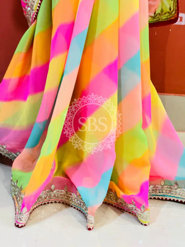 GEORGETTE LEHERIYA GOTA PATTI PEACOCK SAREE