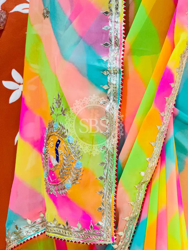 GEORGETTE LEHERIYA GOTA PATTI PEACOCK SAREE