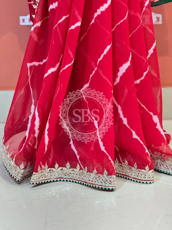 GEORGETTE LEHERIYA GOTA PATTI PEACOCK SAREE